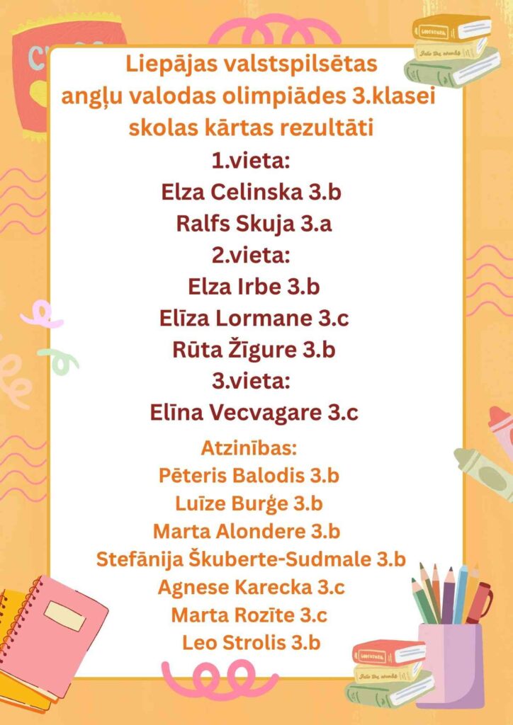 Rezultāti angļu valodas olimpiādē: