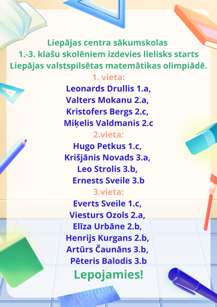 Pilsētas matemātikas olimpiādes rezultāti 1.-3.klasēm